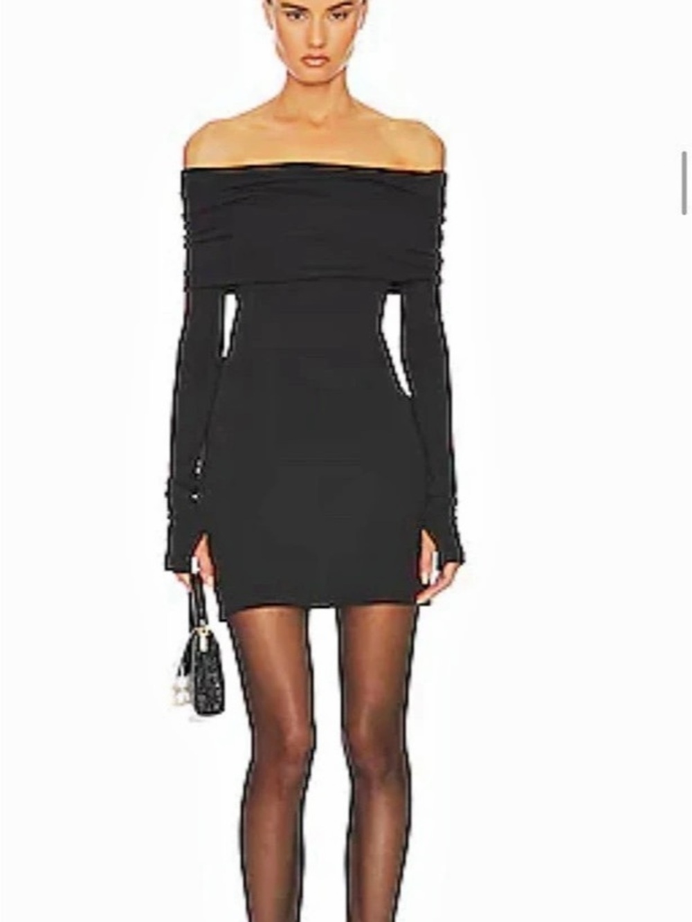 HELSA Revolve Matte Jersey Off-Shoulder Black Mini Dress